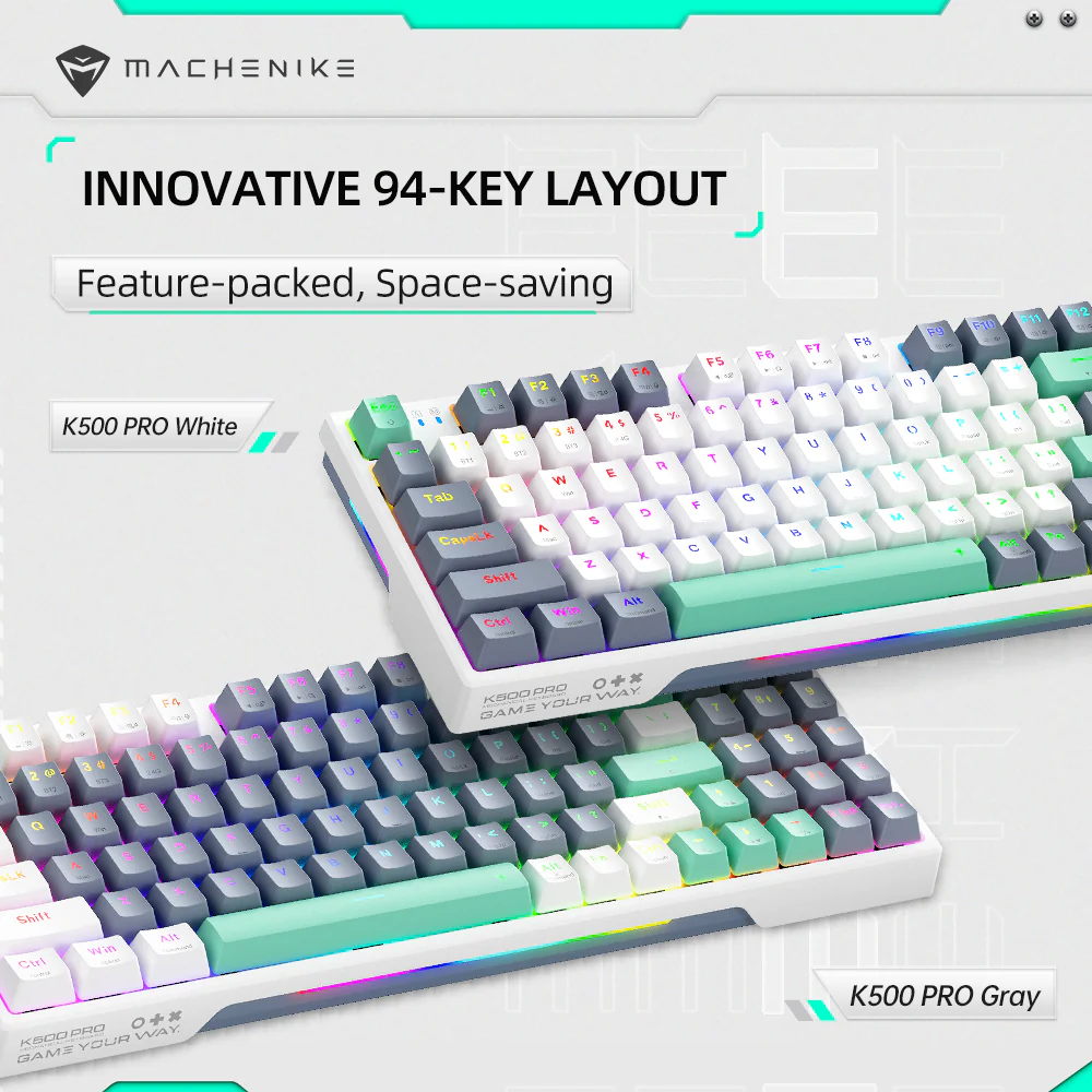 Machenike K500 Pro-B94 Mechanical Keyboard – 94-Key Grey Brown (Tactile) Switches Hot-Swappable Gasket Mount Wireless/Wired Machenike K500 Pro-B94 Mechanical Keyboard – 94-Key Grey Brown (Tactile) Switches Hot-Swappable Gasket Mount Wireless/Wired